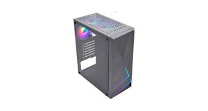 GABINETE GAMER K-MEX CG-45TP KRATOS II FRONTAL BARRA LED RGB RAINBOW USB2.0 PRETO LAT. ACRILICO S/FONTE S/FAN