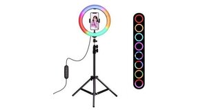 RING LIGHT 10 LED RGB ILUMINAÇÃO FOTOGRAFIA SELFIECOM TRIPÉ,