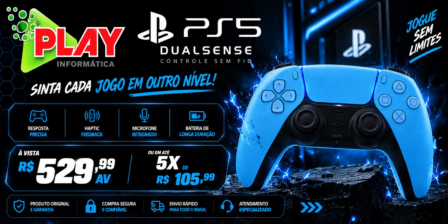 Controle ps5 Azul 529,99